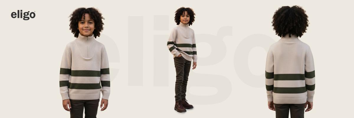 Eligo striped high neck pullover with long sleeves 