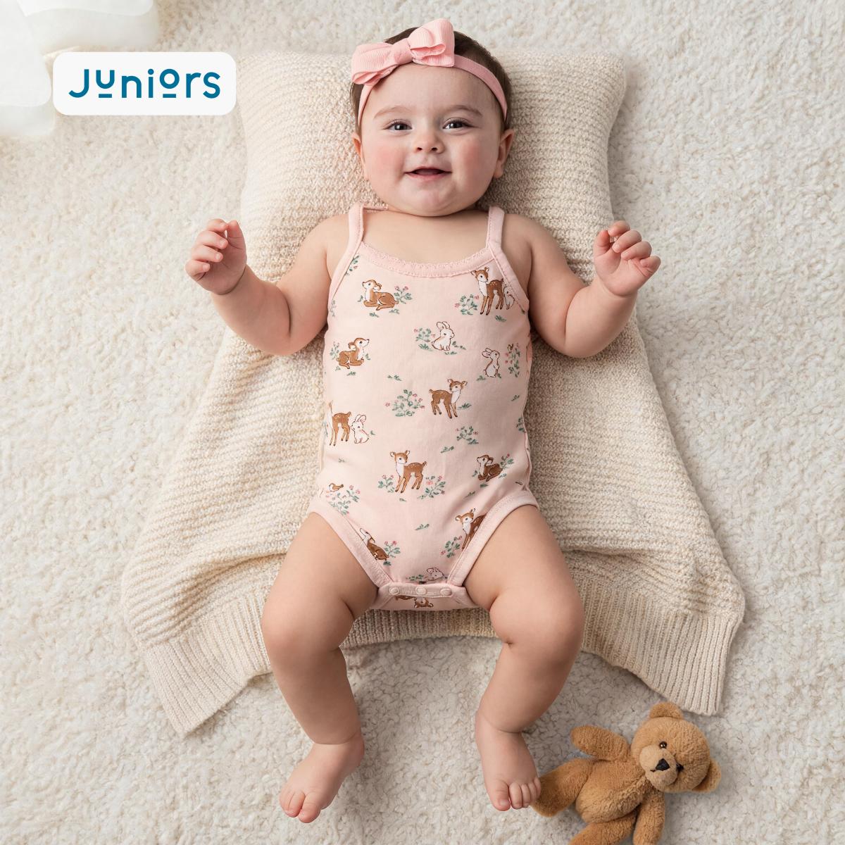 Juniors Cotton Strappy Bodysuit with Animal Print