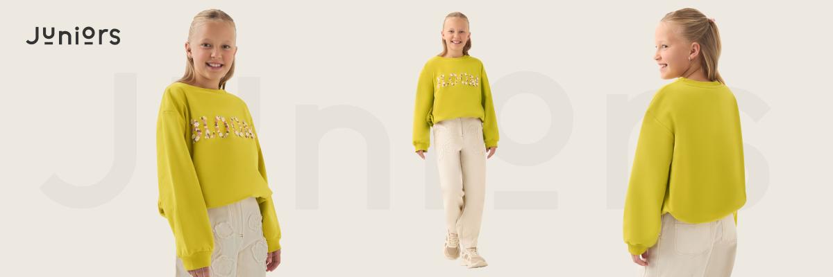 Juniors floral applique slogan sweatshirt with long sleeves 