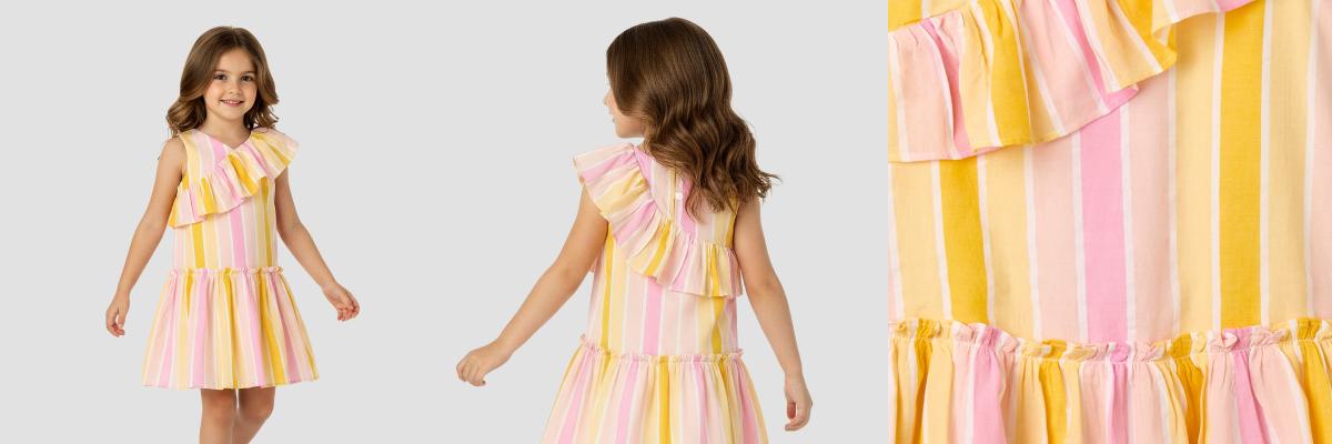 Juniors V-neck Sleeveless A-line Dress with Stripes