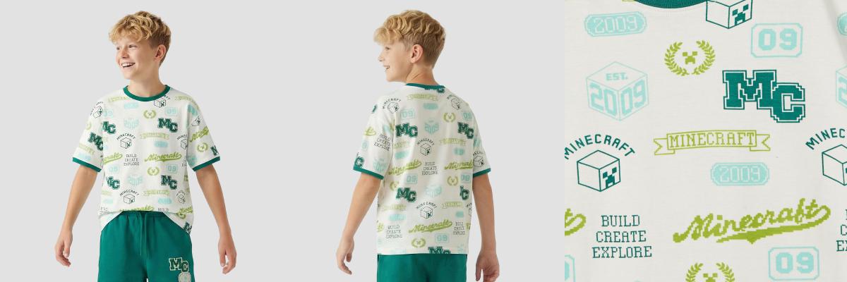 Minecraft crew neck short sleeves T-shirt and shorts set with print
