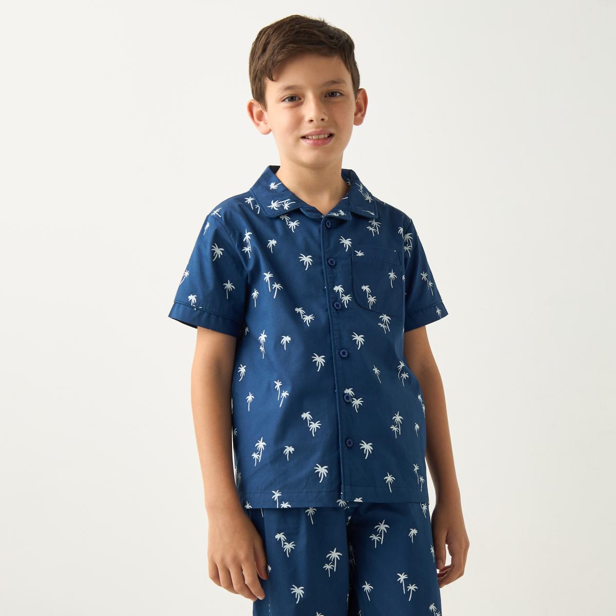 Juniors All-Over Palm Tree Print Shirt and Pyjama Set