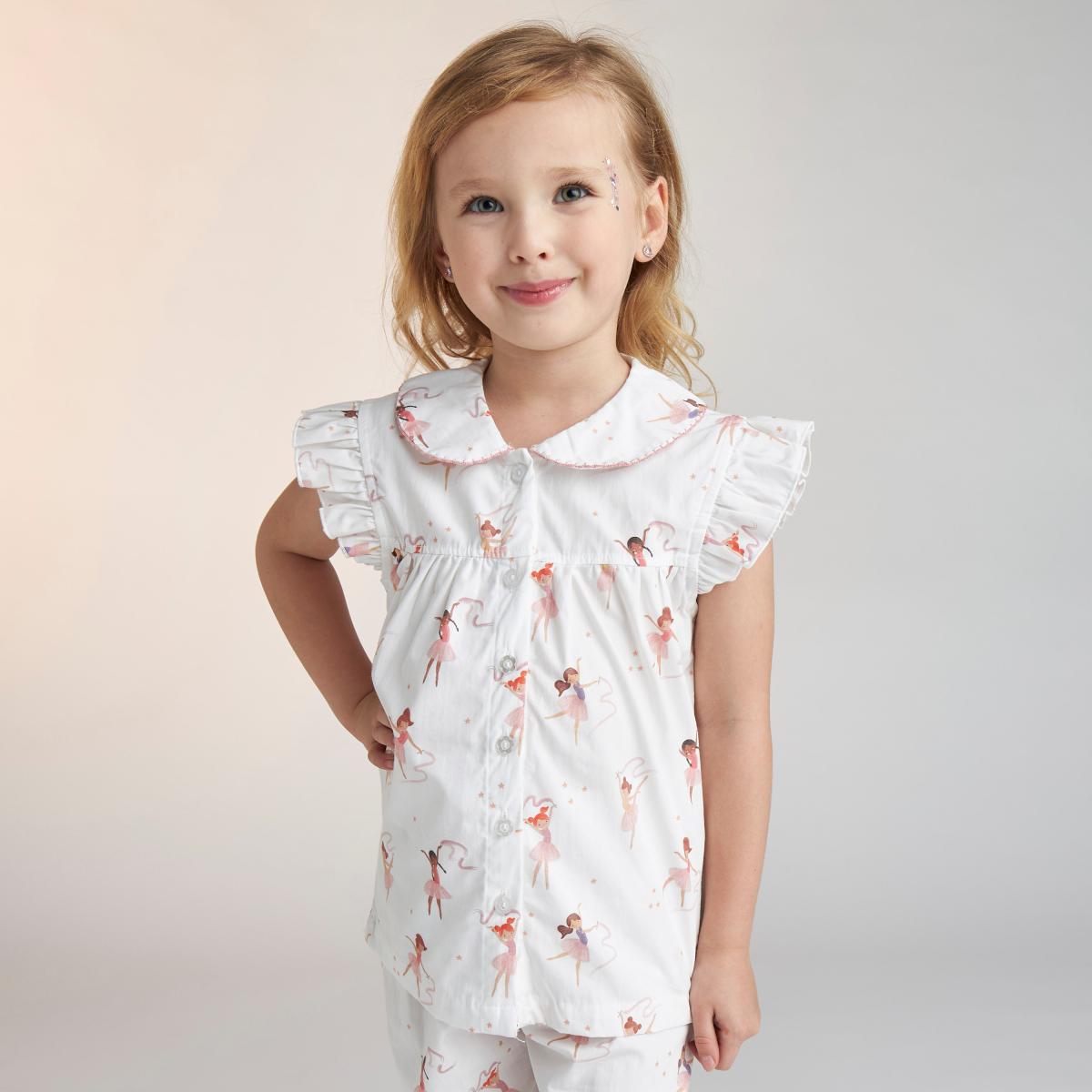 Juniors All-Over Ballerina Print Cotton Top and Pyjama Set