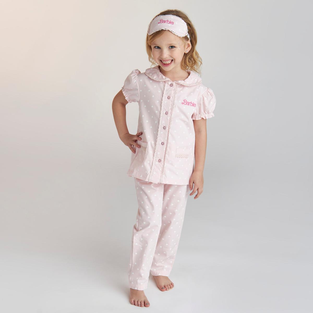 Juniors Barbie Embroidered Shirt with Pyjamas and Eye Mask