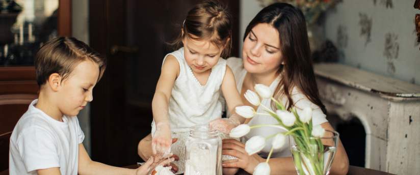 Mum and child at home